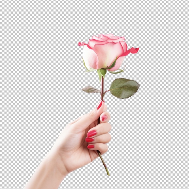 PSD hand holding a bunch of flowers against