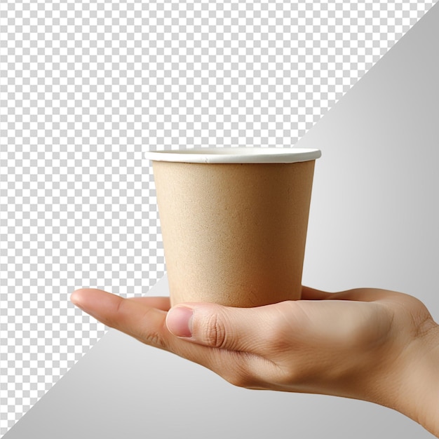 PSD hand holding coffee cup mockup png