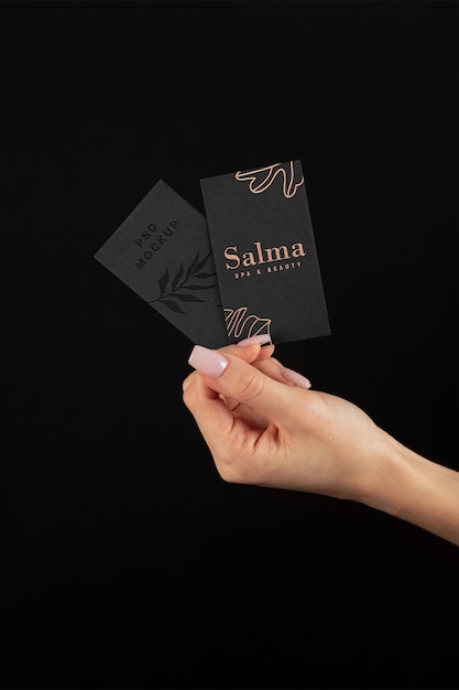 PSD hand holding embossed business card