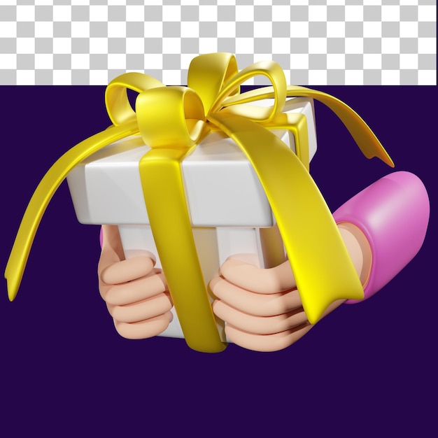 PSD hand holding a gift box 3d illustration