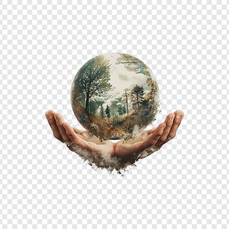 PSD a hand holding a globe with a cloudy sky in the background