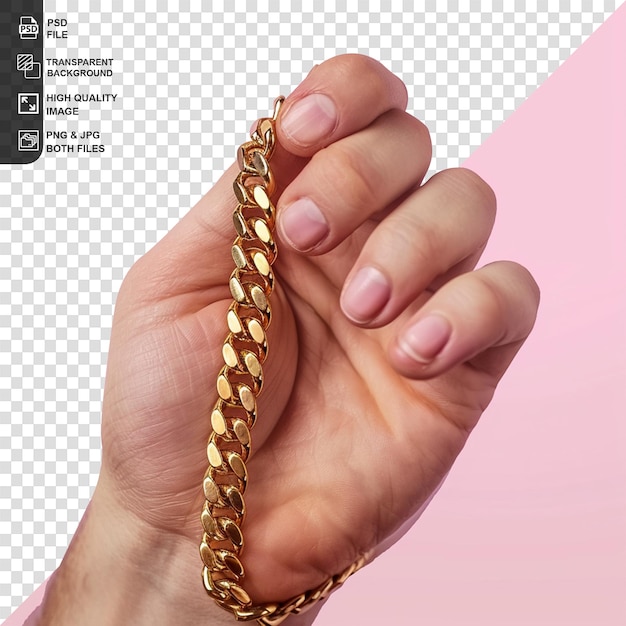 PSD hand holding gold chain isolated