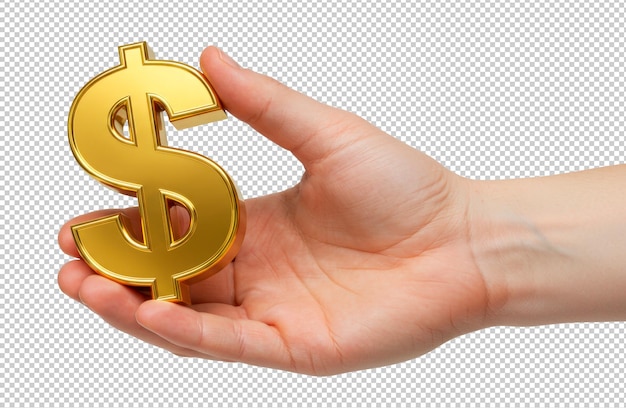 hand holding a gold dollar sign