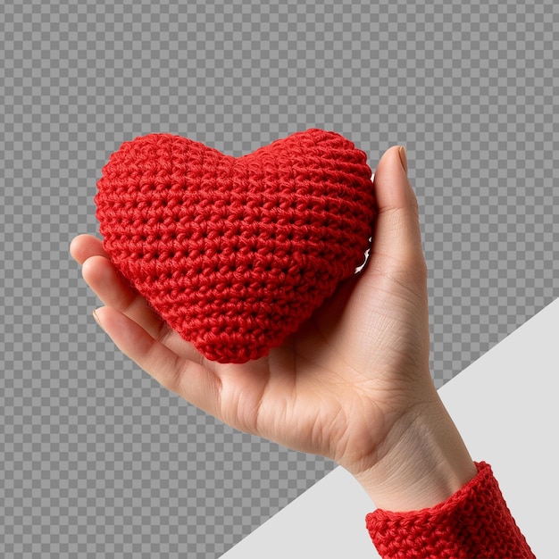 PSD hand holding heart crochet png isolato su sfondo trasparente