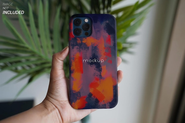 Hand holding iphone 12 pro case mockup