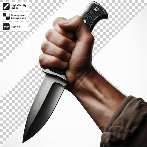 A hand holding a knife with the word quot l quot on it