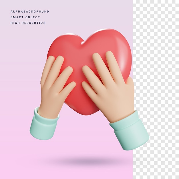 Hand holding love 3d icon illustration