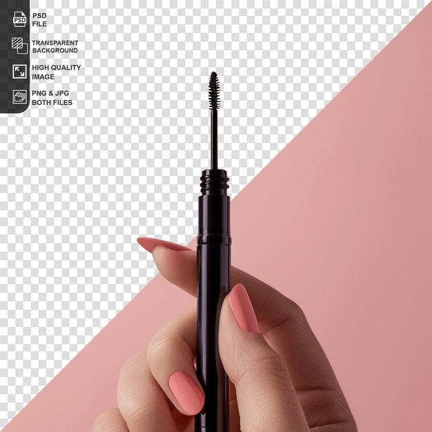 PSD hand holding mascara brush isolated