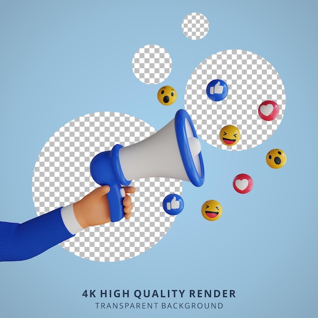 Hand holding a megaphone 3d cartoon character illustration
