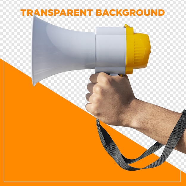 Hand holding a megaphone with transparent background