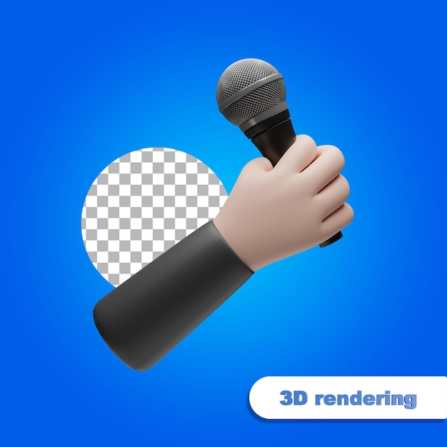 PSD mano che tiene il microfono icona rendering 3d.