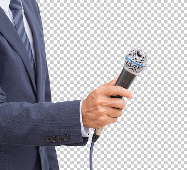 Hand holding microphone isolated