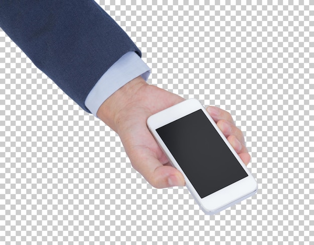 PSD hand holding mobile phone isolated