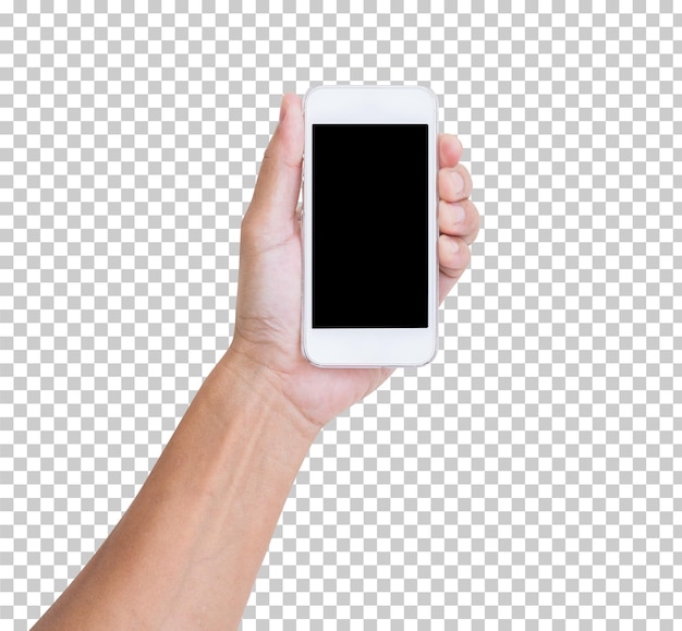 PSD hand holding mobile phone isolated