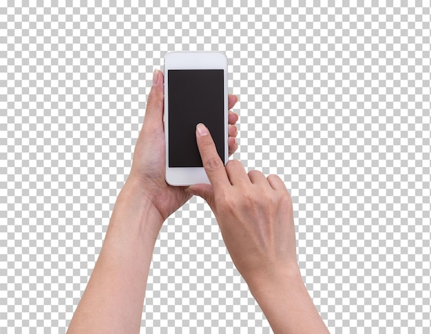 PSD hand holding mobile phone isolated