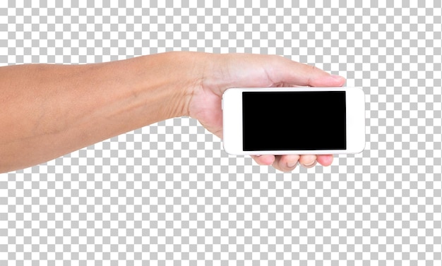 PSD hand holding mobile phone isolated