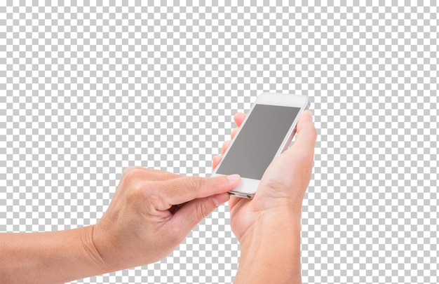 hand holding mobile phone isolated