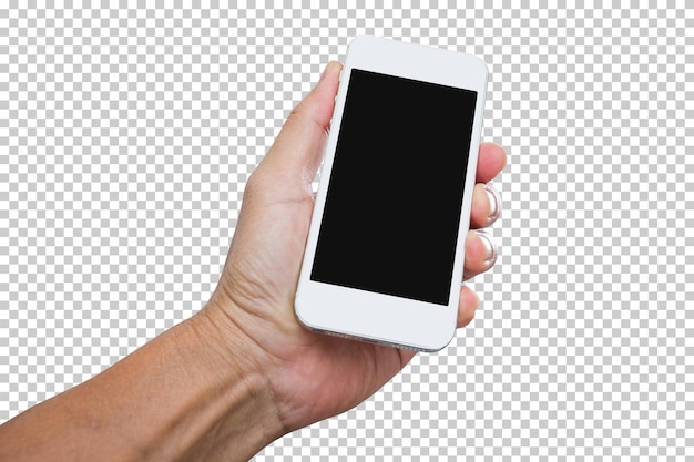 PSD hand holding mobile phone isolated