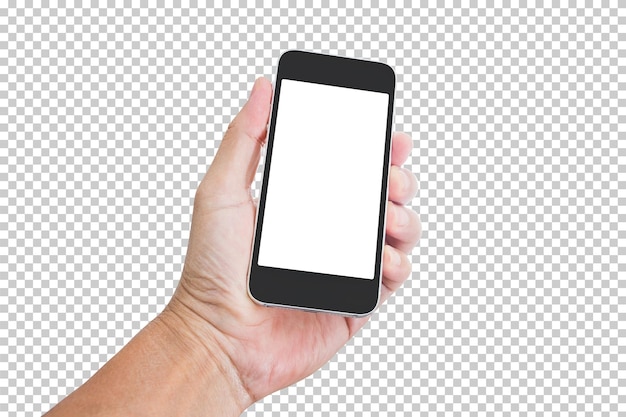 PSD hand holding mobile phone isolated