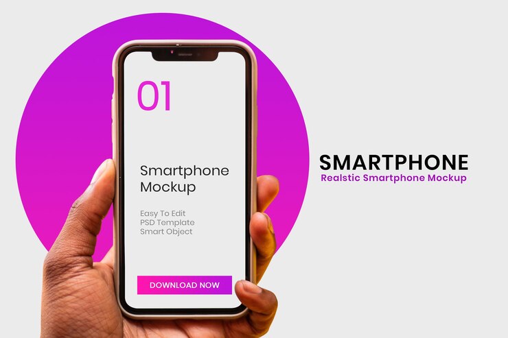 Hand holding mobile phone mockup