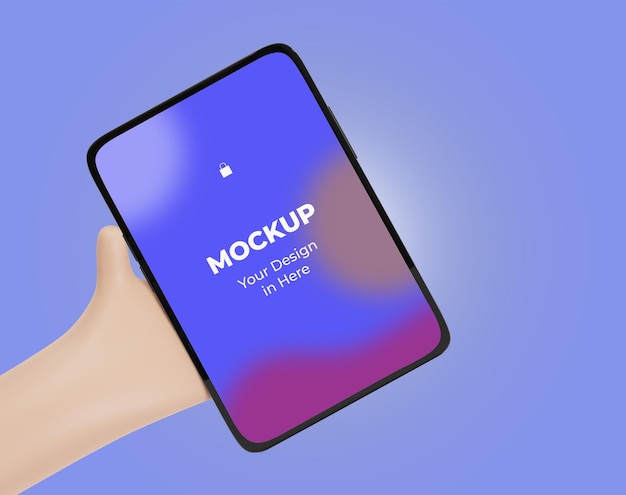 Hand holding mobile tablet mockup