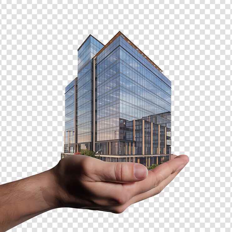 Hand Holding a Modern Skyscraper Real Estate Investment in png