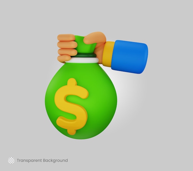 PSD hand holding money bag 3d render illustration