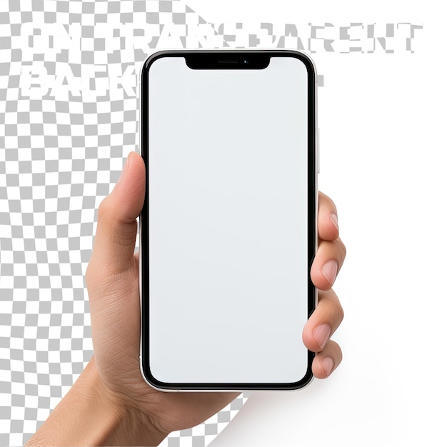 PSD hand holding new smartphone on transparent background