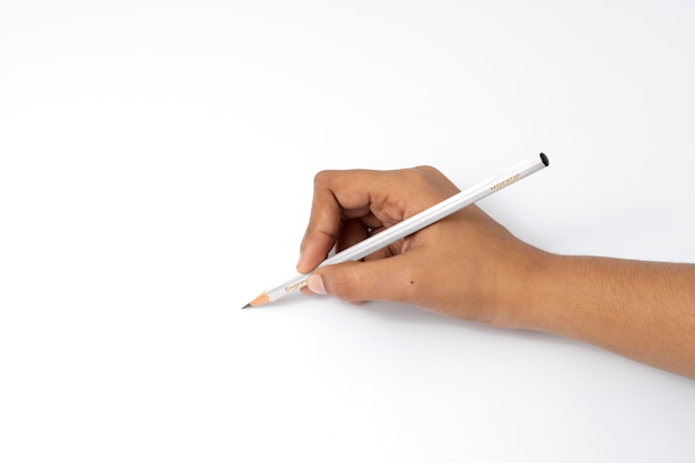 PSD hand holding pencil mockup