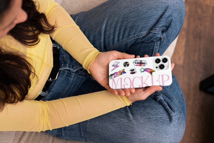 PSD hand holding phone case mockup