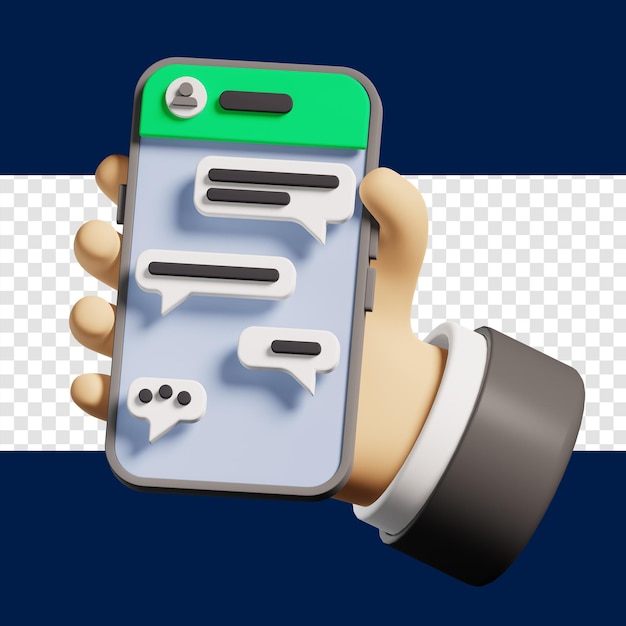 Рука держит телефон для чата 3D Иллюстрация