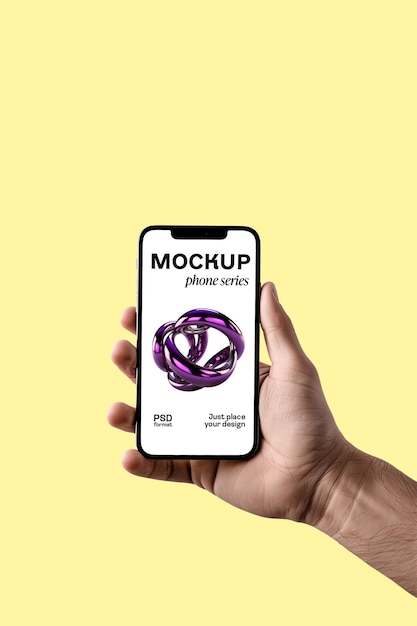 Mockup di telefono a mano con sfondo modificabile