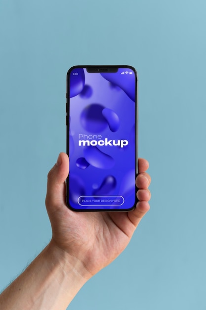 Hand holding phone screen mockup