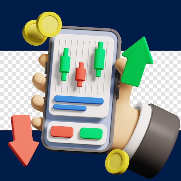 Hand holding phone for trading and invest 3d illustration