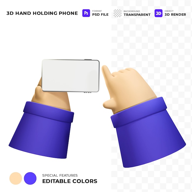 Рука держит телефон с макетом пустого экрана и редактируемым цветом