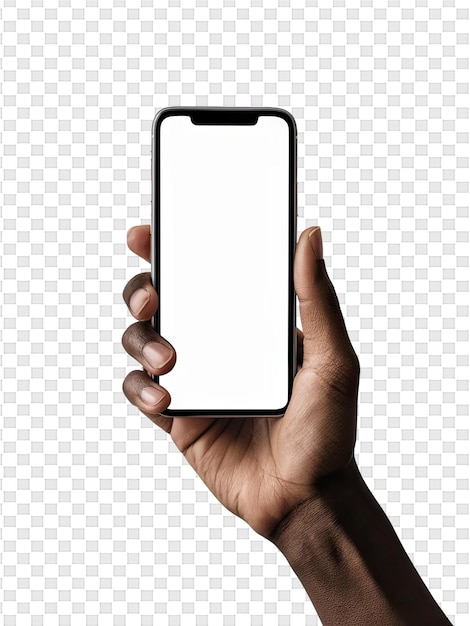 PSD a hand holding a phone with a white screen