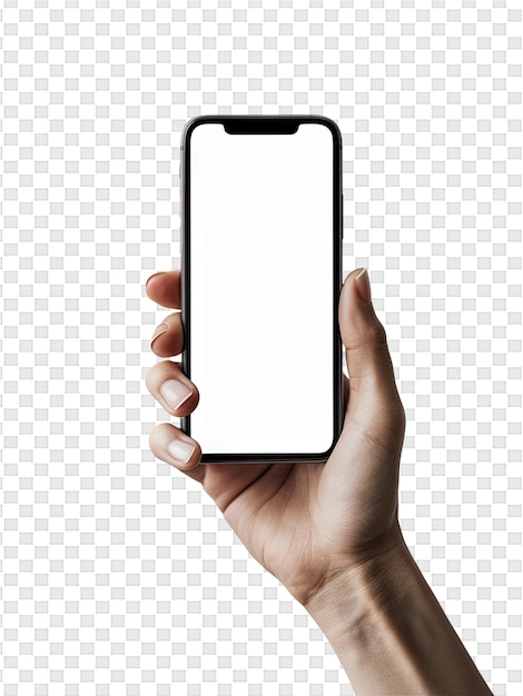 PSD a hand holding a phone with a white screen