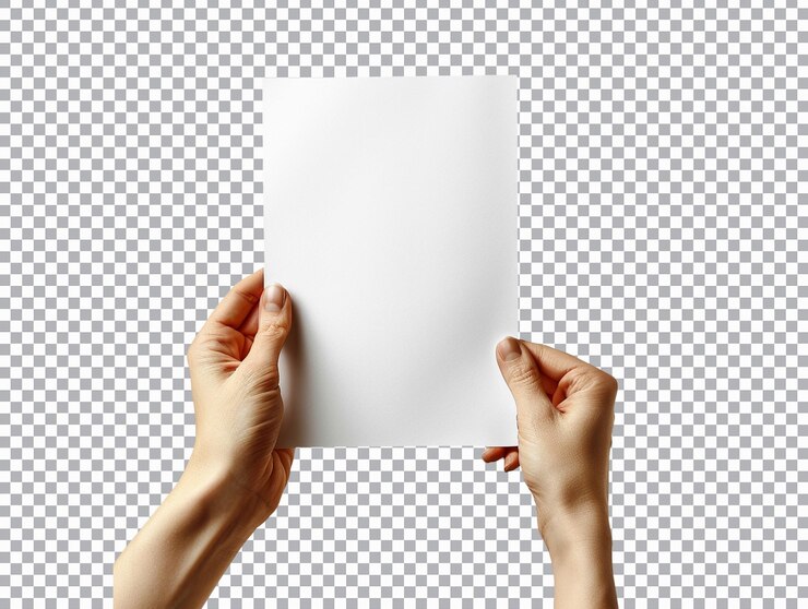 PSD hand holding a piece of paper with transparent background