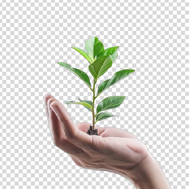 PSD hand holding a plant with a green leaf on it