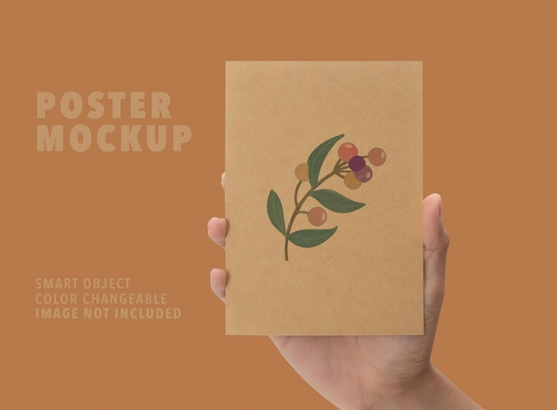PSD hand holding poster card mockup invitation card template