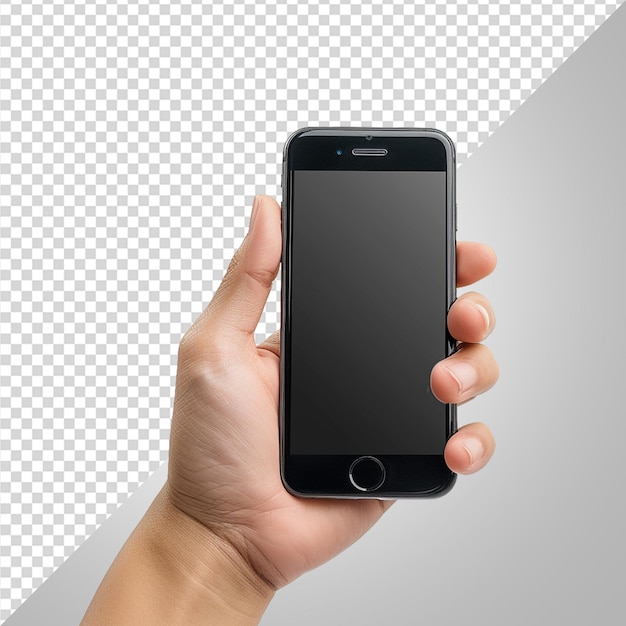 PSD hand holding smart phone mockup png