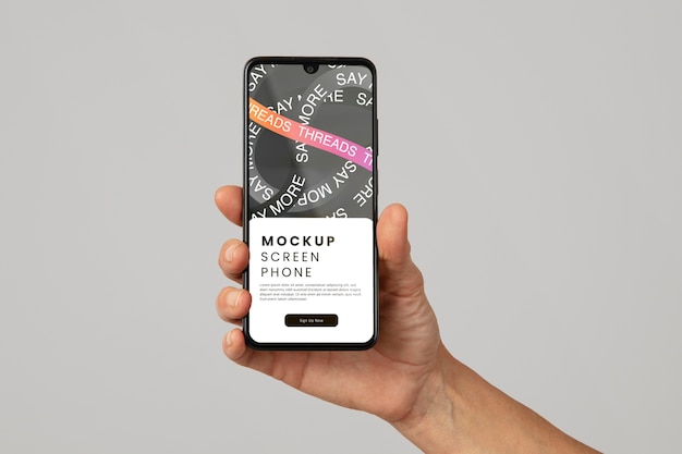 PSD hand holding smartphone  mockup