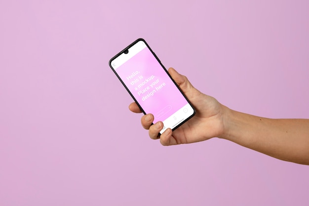 hand holding smartphone  mockup