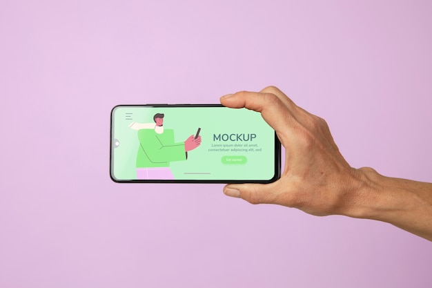 hand holding smartphone  mockup