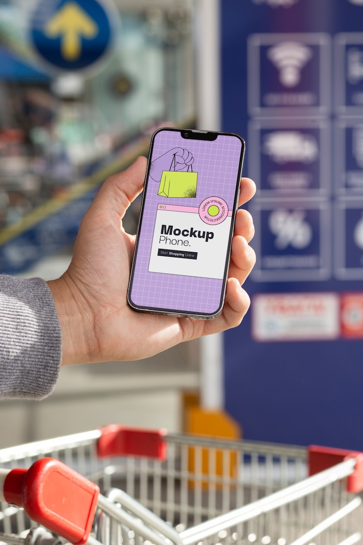PSD hand holding smartphone mockup