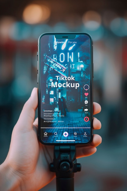 PSD hand holding smartphone mockup