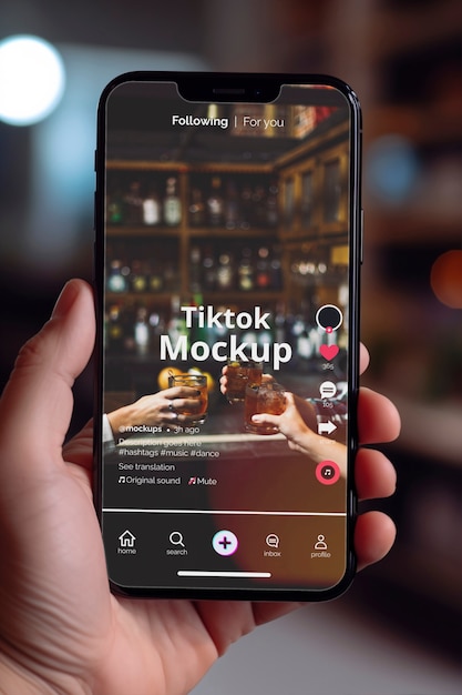 手持ちのスマートフォンのモックアップ