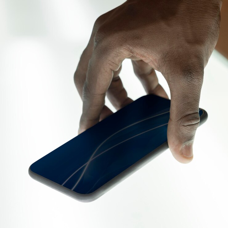 PSD hand holding smartphone screen mockup digital device psd