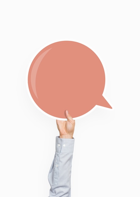 PSD hand holding a speech bubble graphic