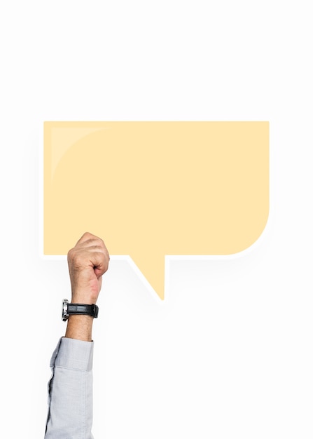 PSD hand holding a speech bubble graphic